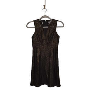 BCBGENERATION $108 Black Gold Shimmer Sleeveless Mini Cocktail Dress Size 0